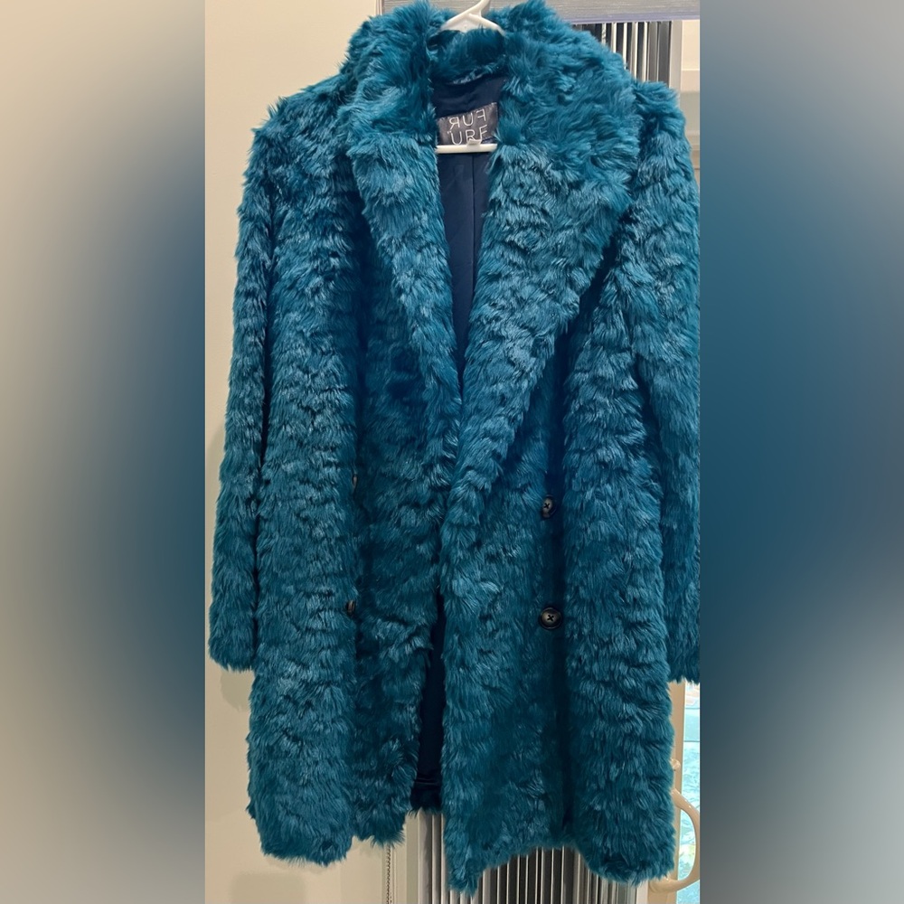 Teal Faux Fur Coat by Fur by URF